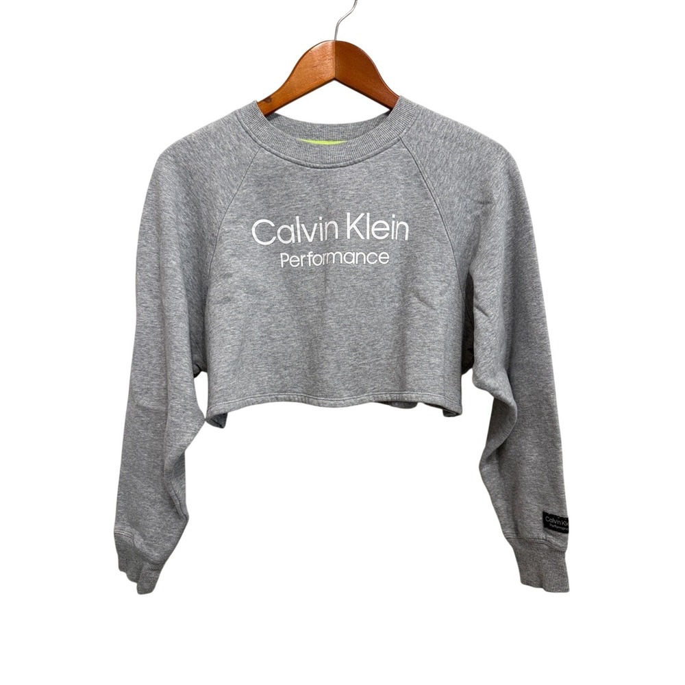 Calvin‎ Klein Gray Cropped Crewneck Sweatshirt Size Small Petite